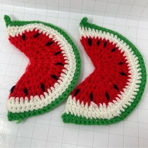 Pair Vintage Watermelon 🍉 Crochet Kitchen Potholders Linens